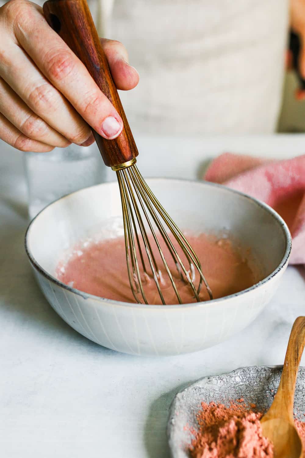 Whisk ingredients together for pink soap